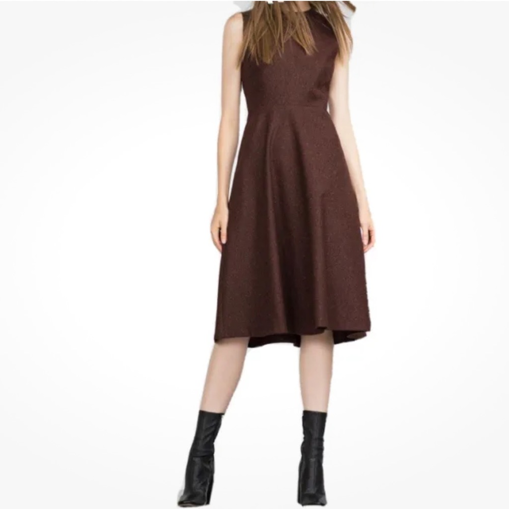 ZARA Women’s Sleeveless Fit & Flare Wool Blend Tweed Midi Dress-Size L-NWT